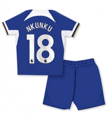 Maillot de foot Chelsea Christopher Nkunku #18 Domicile enfant 2023-24 Manches Courte (+ pantalon court)